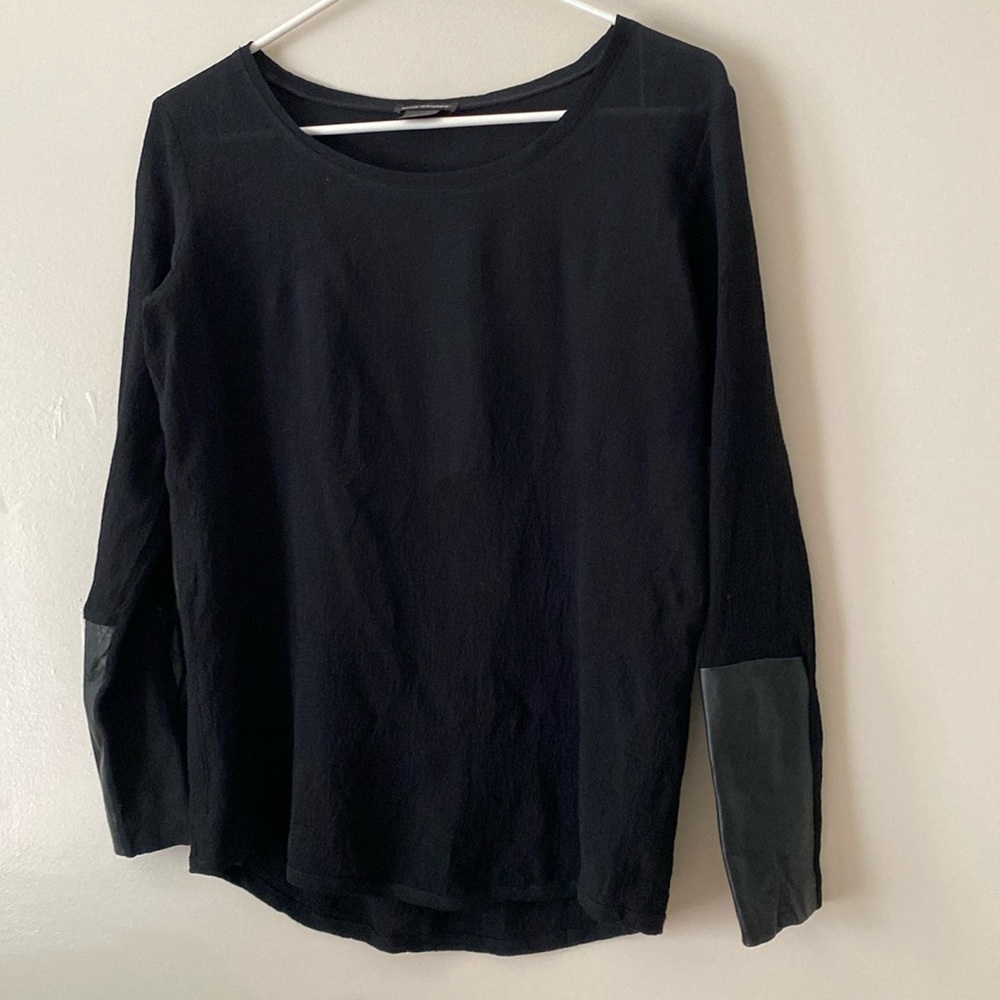 Club Monaco L/S Warren Black Silk  w/Black Leather Cuffs